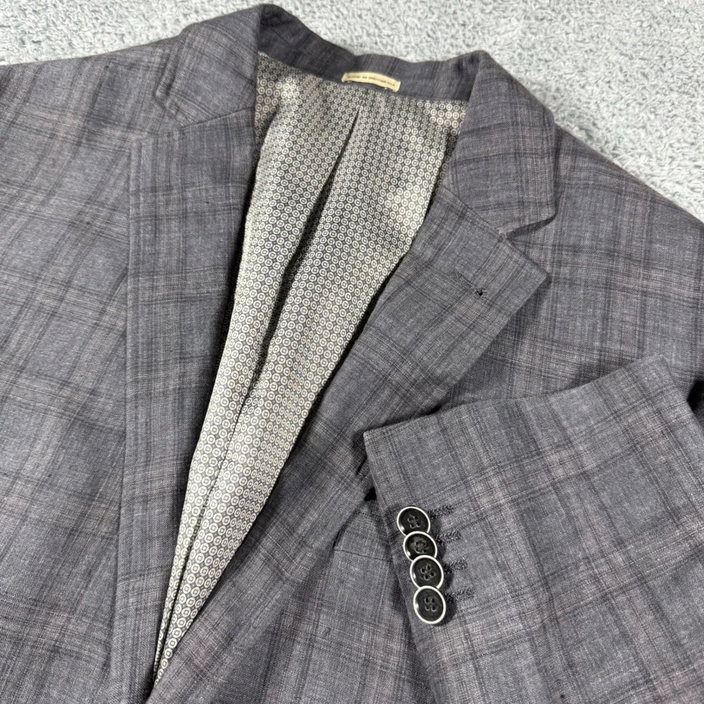 Joseph Abboud Blazer Mens 40R Plaid Windowpane 100% Linen Slim Fit Sport Coat